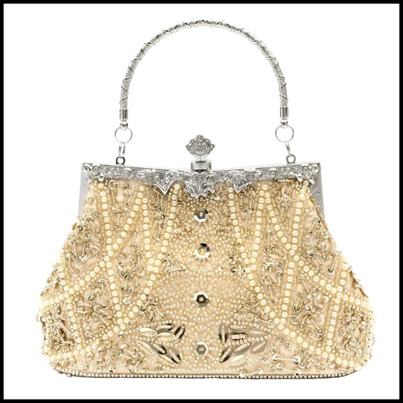 Vintage Floral Beaded Sequin Clutch Elegant Evening Bag Formal Party Wear